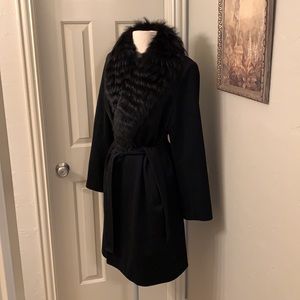 Sofia Cashmere real Fox Fur Womens 3/4 Lngth Wool Coat sz 12 from Neiman Marcus